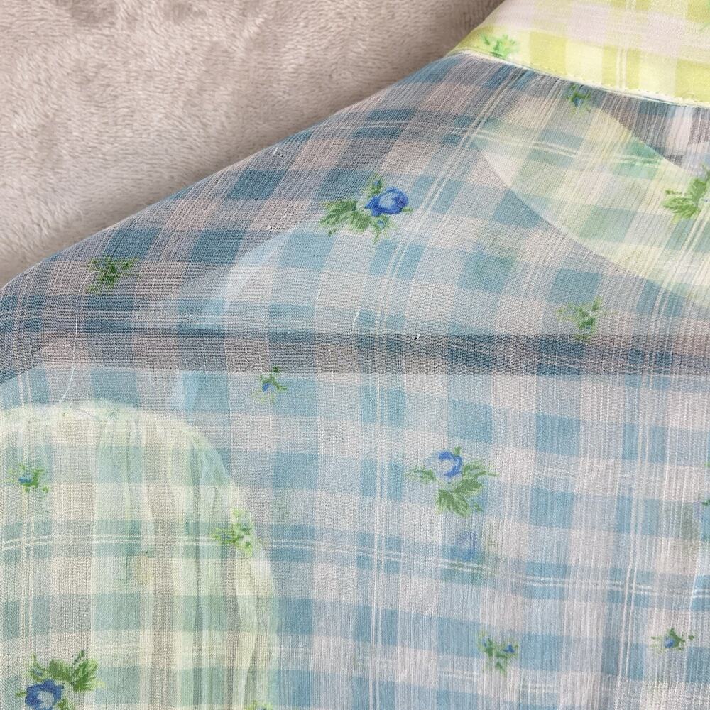 Ghost London Bella Blouse Medium Gingham Botanical Semi Sheer Crepe Picnic-core - Picture 12 of 13
